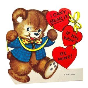 Anthropomorphic Vintage Valentine Can't Bear It Greeting Card Diecut 1940s
